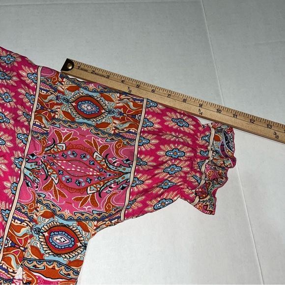 ePretty Pink Paisley Print V Neck Tie Back Dress Size Medium - Picture 8 of 15